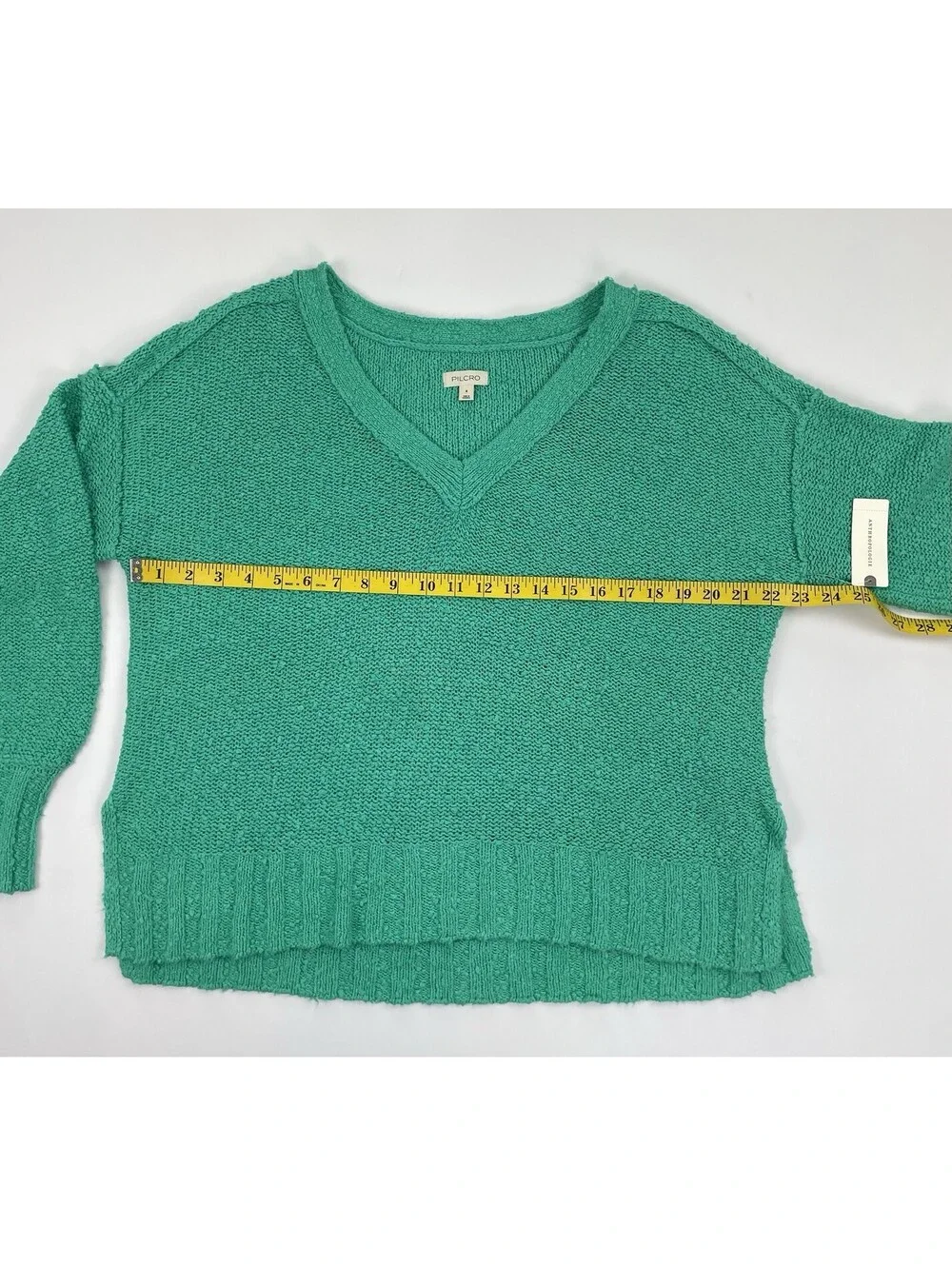 NWT Anthropologie Pilcro Green V Neck Sweater Womens S Slouchy Textured Knit